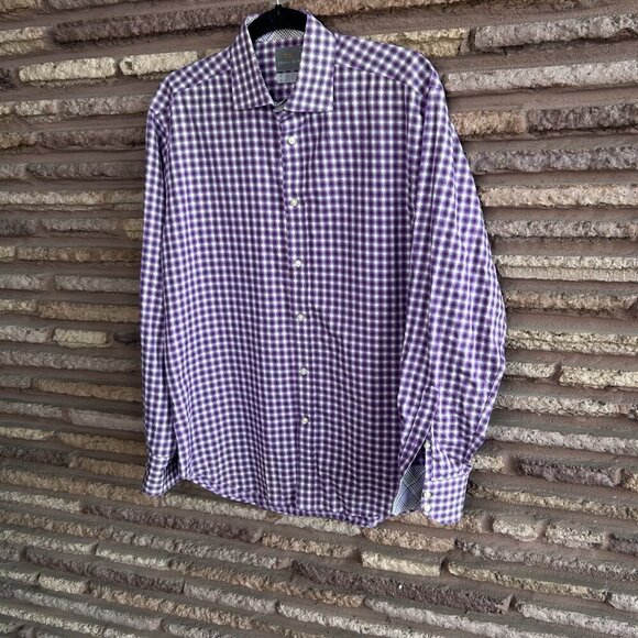 Thomas Dean Men's Purple Op Art Button Front Shirt Flip Cuff Size Medium - Picture 7 of 8